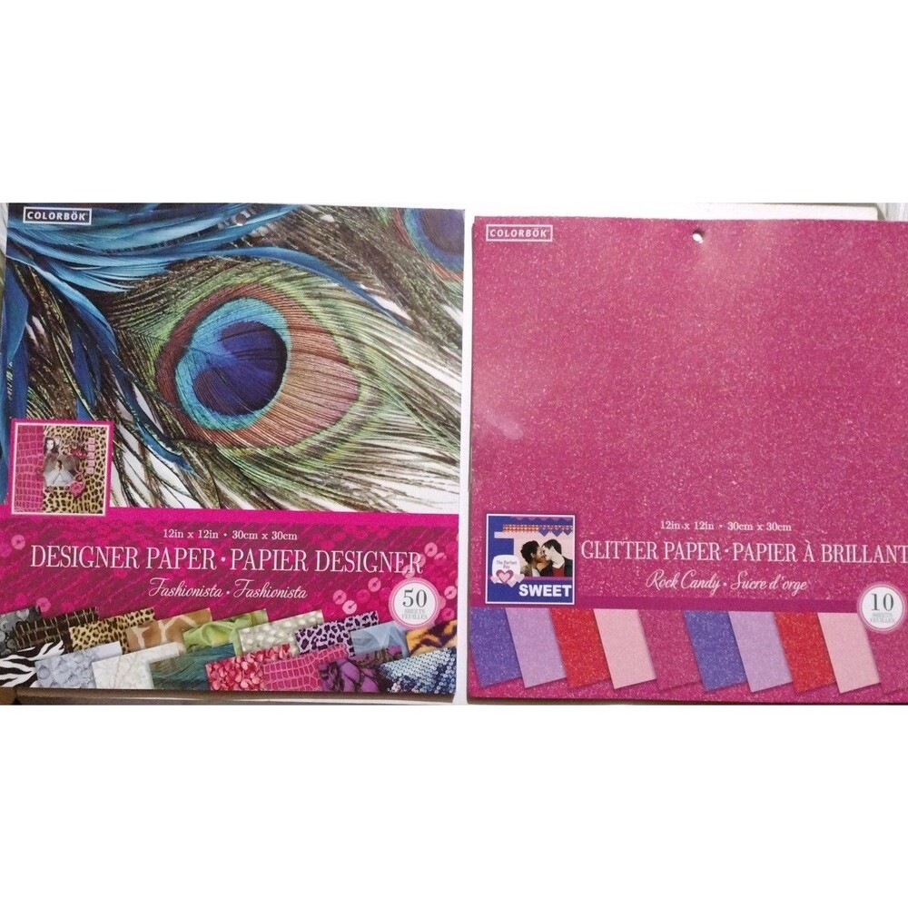 2 COLORBOK 12x12 Paper Pads- Designer(Fashionista) & Glitter(Rock Candy) Paper